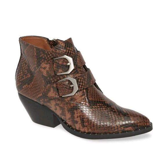 Treasure & Bond Harper Embossed Snake Bootie Brown Chocolate Sz 7.5 NWOB X0 - Picture 1 of 4